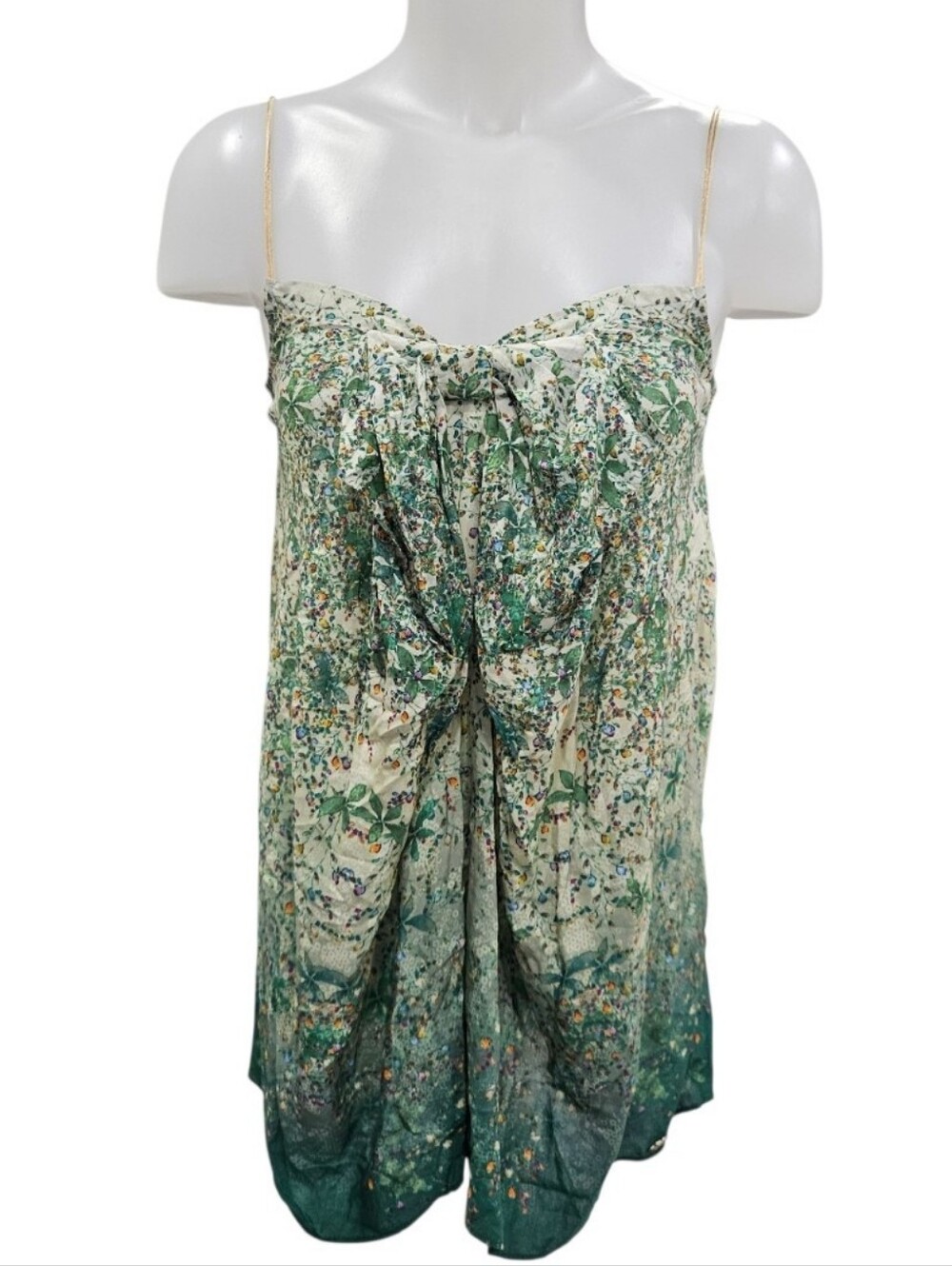 Cop Copine Animer Top Green Ombre Floral Gold Spaghetti Strap Big Bow Portugal